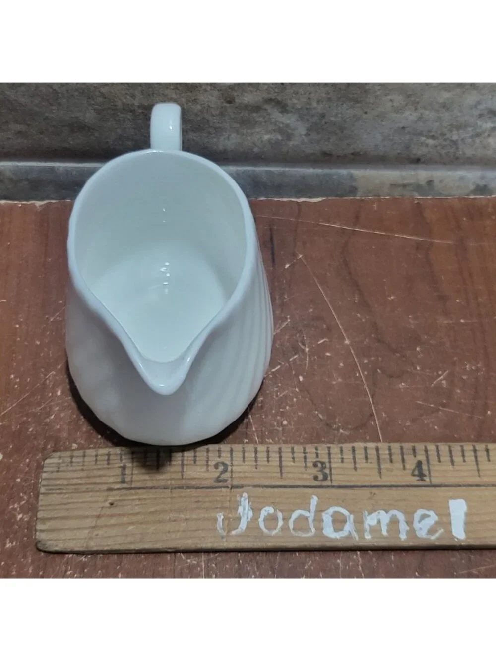 Vintage White Fife Mini Creamer Syrup Pitcher Distinctive Swirl Pattern